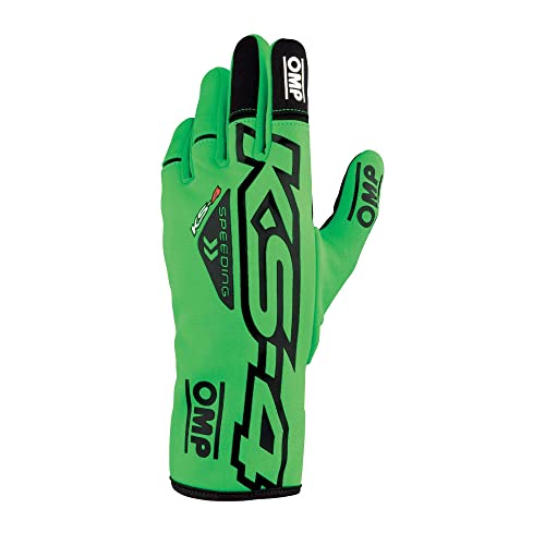 OMP KS-4 Youth Go-Kart Racing Gloves MY2023, Fluo Green/Black, Size
