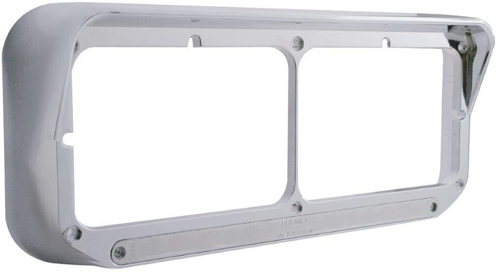 United Pacific 32349 Headlight Bezel, 14 LED, Rectangular, Dual, with Visor, Amber LED/Chrome Lens