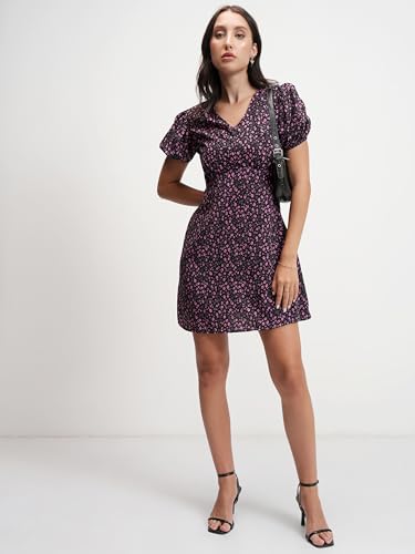 Image of Tokyo Talkies Women's Dresses for Women | Floral Print | Short Smocked Dress | Puff Sleeves | Elegant & Trendy