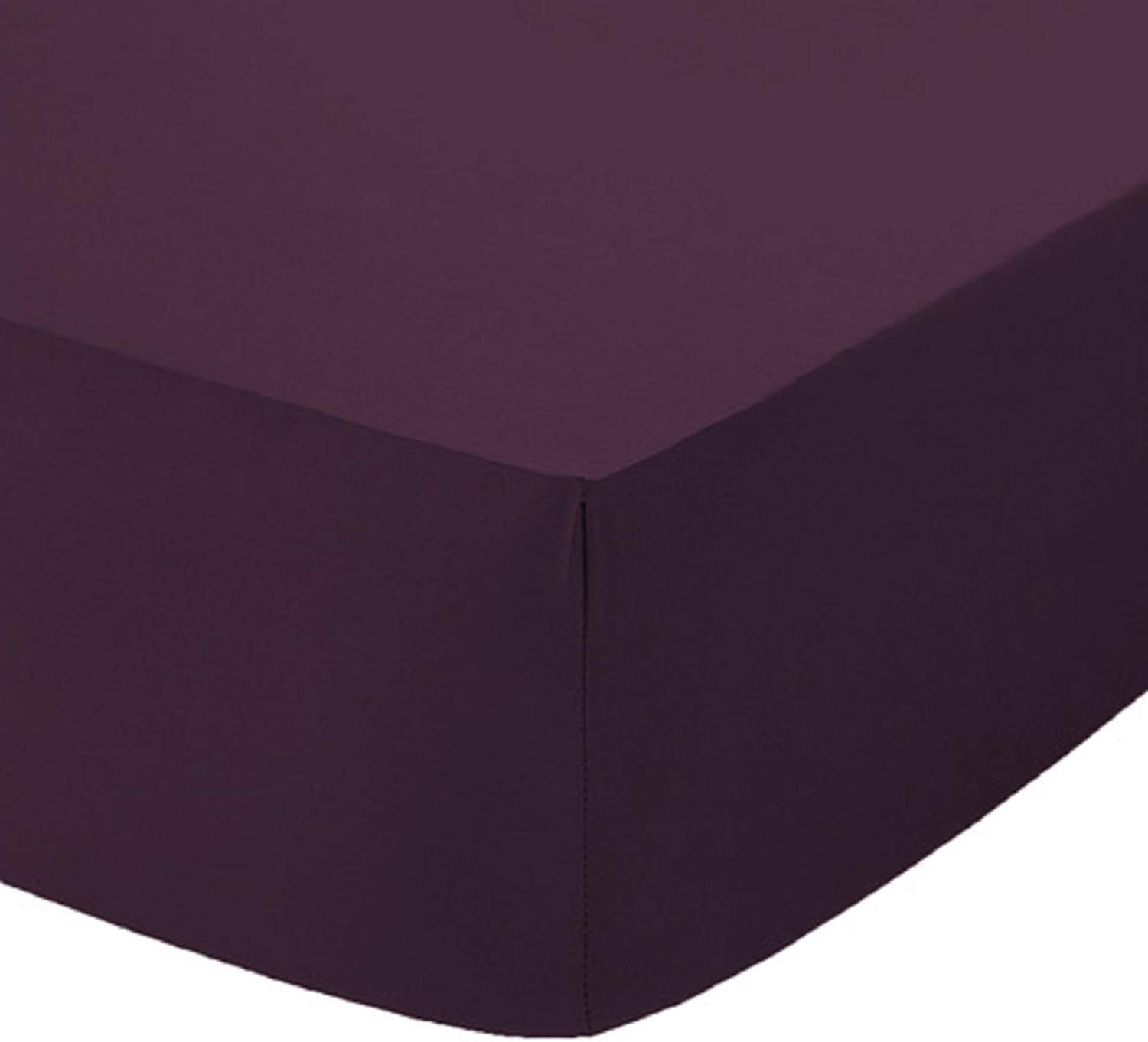Ocean Nights Plain Dyed Extra Deep Fitted Bed Sheet 16"/40 CM Easy Care Deep Sheet Polycotton Single Double King Super King Pillowcase (Plum, Single)