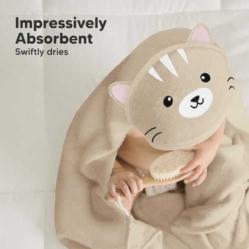 Image of KeaBabies Hooded Baby Towel for Newborn, Baby Bath Towels (Cat, 30x30) | Viscose Derived from Bamboo, Large Baby Towels with Hood, Boys, Girls, Toddler, Soft Absorbent Baby Bath Essentials