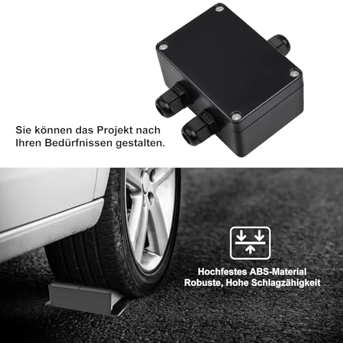 Therlan Abzweigdose Schwarz Wasserdicht IP65, Elektronik Gehäuse, Wasserdicht Anschlussdose Aufputz Verteilerdose, ABS Projekt Box Kunststoff Anschlusskasten Aufputzdose (83 x 81 x 56 mm, Schwarz)