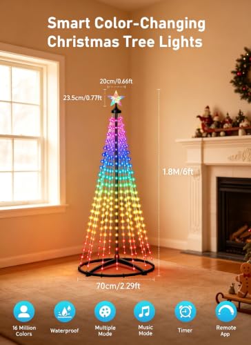 oneup 6FT Christmas Cone Tree Light,Smart RGB Light with App & Remote - image 2