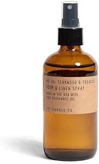 P.F. Candle Co. Teakwood & Tobacco Scented Room & Linen Spray (7.75 fl oz) Amber Glass Bottle, Fine Fragrance Oil, Quick Fabric and Air Refresher, Made in The U.S.A.