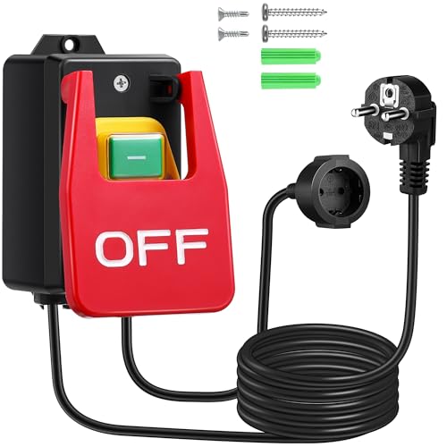 Dreyoo Interruptor de Emergencia 220V-250V Interruptor de ON/OFF Monofásico Interruptor de Máquina con Enchufe 16A Interruptor de Presión de Seguridad para Aparatos Eléctricos Mesa de Fresado