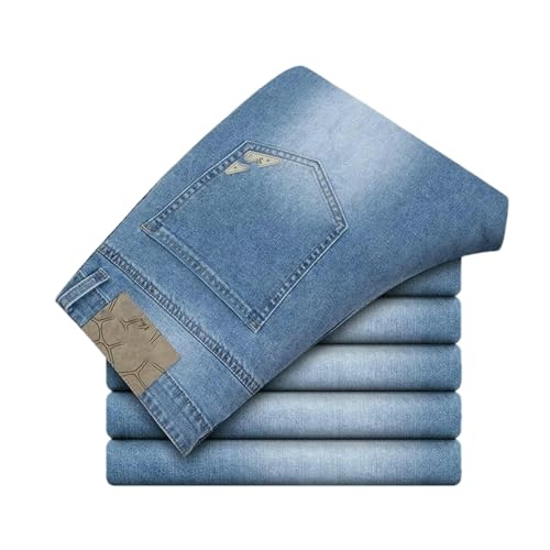Men's Straight Jeans Summer Thin Solid Color Washing Blue Business Casual Trousers Male Brand Loose Denim Pants