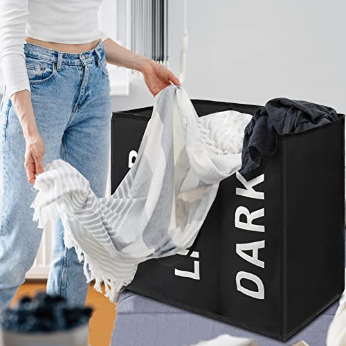Maxsilan 120L Large Laundry Basket with 3 Compartments, Collapisable Laundry Bag, Foldable Laundry Hamper, Folding Washing Storage Bin, Black - Image 8