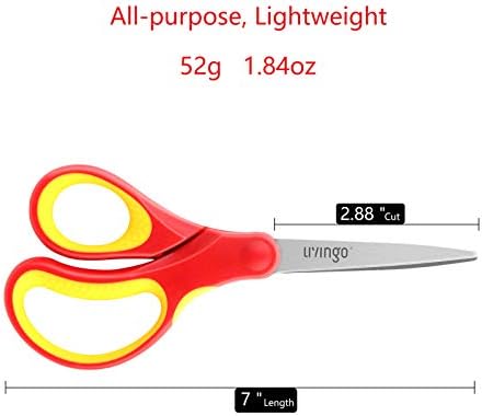 LIVINGO 7" Left and Right Handed School Stationery Scissors, Sharp Stainless Steel Pointed Tip Blades Crafting Shears for Kids Childrens Students Adult Office Craft, Soft Touch, Assorted Color, 3 Pack