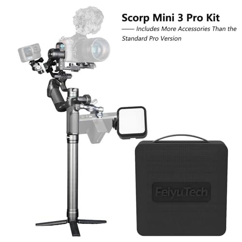 FeiyuTech SCORP Mini 3 Pro Camera Gimbal Kit w/AI Tracking 4.0, Detachable Touchscreen Handle, 4.4lb Payload, Gimbal Stabilizer for Mirrorless Cameras, Smartphone, Action Cam (Bag+Light+Pole Included)