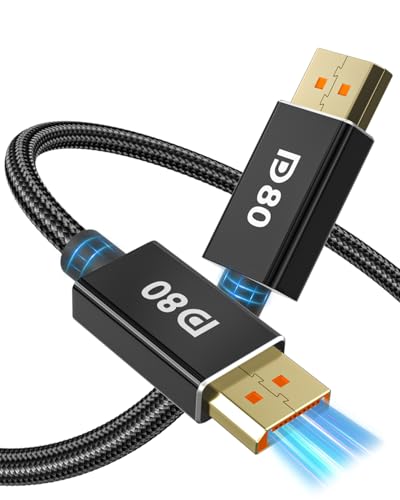 80Gbps DisplayPort Cable 2.1 3M/10FT, DP80 [16K@60Hz, 8K@240Hz, 4K@540Hz] DP Cord UHBR20, HDR, HDCP2.3, DSC 1.2a, FreeSync G-Sync for Gaming Monitor 5090 7900XTX Graphics Card