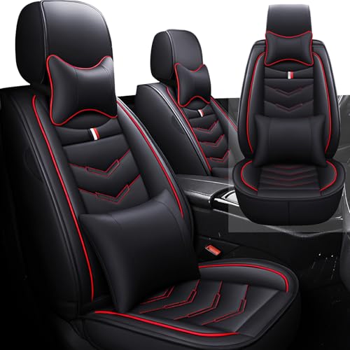 Image of Car Seat Cover 2 Seats for Nissan 370Z 2009-2020, Durable Wear Resistant Waterproof Vehicle Cushion Cover, Breathable No Odor Premium Leather Vehicle Seat Covers.(Luxury,Black Red)
