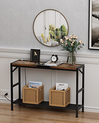 Egepon Console Table Sofa Table With Power Outlet, 41.3" Entryway Table With Shelves, Entrance Table For Entryway, Living Room, Foyer, Corridor, Front Hall, Coffee Bar, Kitchen, Rustic Brown And Black #TOP5