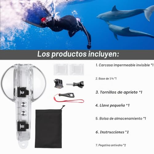 Carcasa de buceo invisible Insta360 X3 impermeable hasta 50m para tomas acuáticas 7