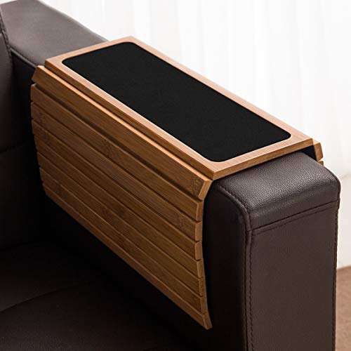 Bamboo Wood Sofa Arm Tray Table Anti-Slip Armrest Organizer Protector Drink Holder Coaster (Natural Bamboo) #TOP2