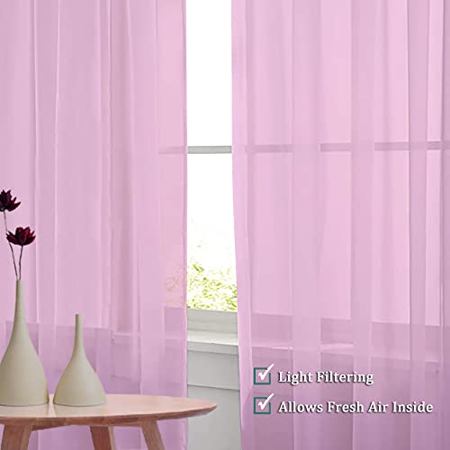 Image of OVZME Light Pink Sheer Curtains 108 Inches Long, Light Filtering Semi Transparent Lightweight Voile Rod Pocket Window Curtains for Bedroom, Living Room, W42 x L108, Set of 2 Drape Panels