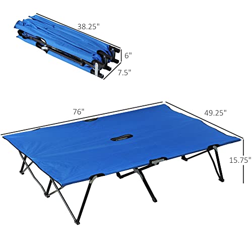 Outsunny 2 Person Folding Camping Cot For Adults, 50" Extra Wide Outdoor Portable Sleeping Cot With Carry Bag, Elevated Camping Bed, Beach Hiking, Blue #TOP2