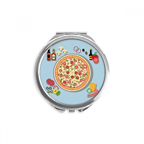 Espejo de bolsillo de maquillaje redondo y portátil con diseño de pizza