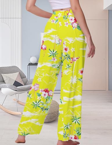 Image of Veseacky Women's Wide Leg Lounge Pants Yoga Pajamas Comfy Stretch Drawstring Pajamas Puls Size Dance Bottoms S-4XL