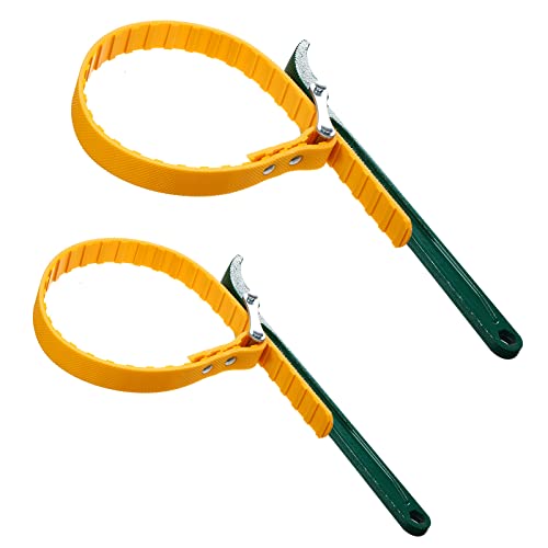 Multi Purpose Adjustable Belt Strap Wrench 2 Pieces Steel Handle Strap Opener Wrench 12 Inch Oil Filter Wrench 9 Inch Plumbing Wrench Rubber Strap Wrench for Opening Pool Fuel Water Filter Pipe