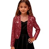 Elegante chaqueta corta de satén para niñas, con estampado, ropa de fiesta formal, cárdigan festivo, ropa de abrigo, rojo, 11-12 años