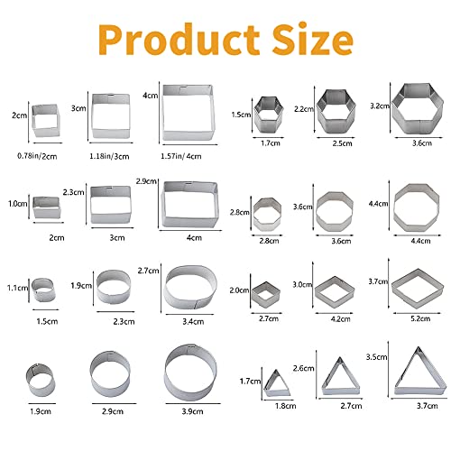 24 Pcs Small Cookie Cutters Set, Ofone Stainless Steel Geometric Shapes Fondant Cutter Including Square Triangle Oval Rectangle Hexagon Circle Mini Metal Cake Molds For Biscuit Pastry Baking #TOP3