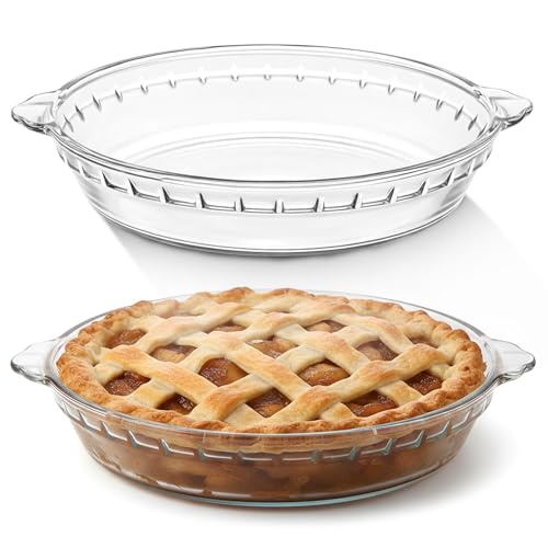 Uiifan 2 Packs 9 Inches Mini Glass Pie Pan for Baking Clear Pie Plate with Handles Round Glass Dish for Baking and Serving, Snacks, Salads, Desserts by Uiifan - Used condition - US$19.54