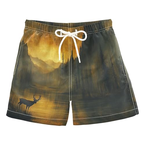 Aflyko Boys Board Shorts Deer Fantasy Forest Fashion Youth Swim Shorts, Relaxed Fit for Beach Holidays and Pool Parties, X-Large Multicolor