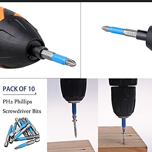 Saipor 10pcs PH2 Magnetic #2 Phillips Screwdriver Bit Set Hex Shank Phillips Head Drive Bit Cross Anti-Slip Screw Driver Power Drill Bit Screwdriving Bit for Electric Hand Screwdrivers|PH2 X 65mm