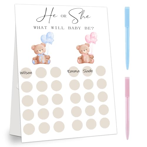 Gender Reveal Party Games, Teddy Theme Baby Gender Reveal Voting Board Sign, Teddy Boy Girl Voting with Two Pens, He or She, Baby Bear Gender Reveal Party Decorations Games for Boy or Girl Shower