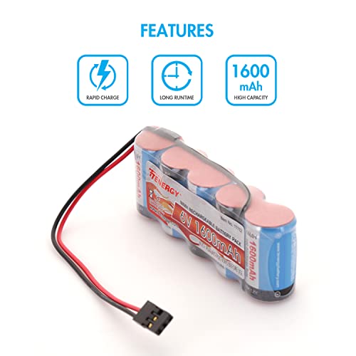 Tenergy 2 Pack Receiver Battery, 6V Nimh Rechargeable Rc Battery Pack With Hitec Connector, 1600Mah High Capacity Side By Side 5C Flat Rx Battery For Rc Vehicles #TOP2