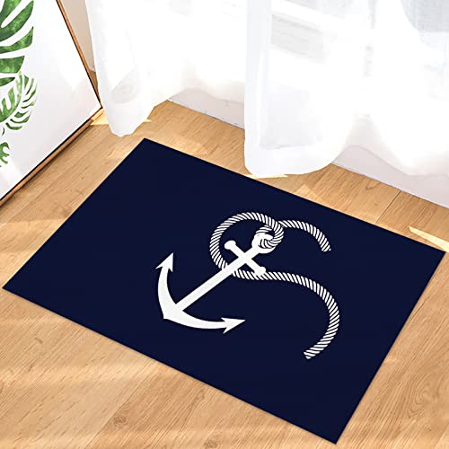 Axmsyun Home Bathroom Bath Shower Bedroom Mat Toilet Floor Door Mat Rug Carpet Pad Doormat(23.6 X15.7Inch)(White Nautical Anchor Navy Blue) #TOP3