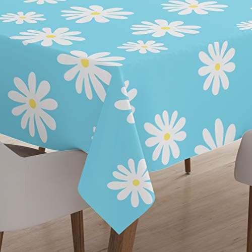 Encasa Homes Printed Tablecloth 145 x 145 cm for Square Dining Table of length upto 110 cm, 100% Cotton, Machine Washable, Durable, Rectangular, for Home, Restaurant, Banquet - Daisy Grey
