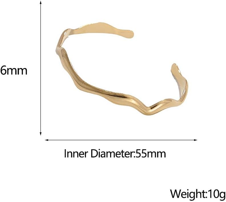 Rrdaily Irregular Gold Plated Open Cuff Bracelets for Women Adjustable Silver Chunky Metal Wave Bangle Minimalist Wrist Accessories Jewelry Gifts - Image 2