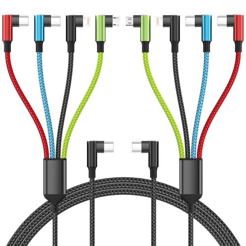 Travel Essentials USB C Multi Charging Cable 2Pack 5FT, Right Angle 4 in 1 Charging Cable, USB Cable Phone Charger with IP/Type C/Type C/Micro Port, Compatible with Most Cell Phones/Tablets and More by Firsting - Used condition - US$9.20