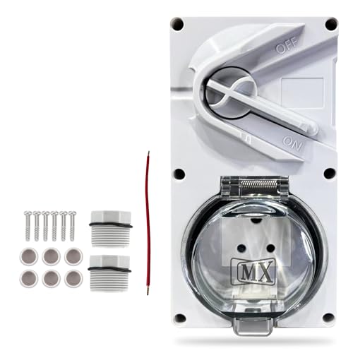 Image of MX IP66 Waterproof Outdoor Socket Box with Isolation Switch | 250V 6A Indian Socket | Dustproof 2 Module Weatherproof Wall Box | PC /ABS Flame Retardant Cover for Garden, Patio & Outdoor Use