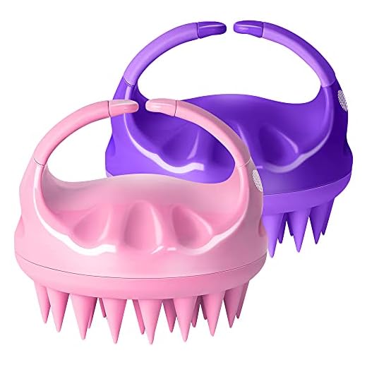 HEETA Shampoo Brush, 2-Pack Upgraded Wet and Dry Hair Scalp Massager Brush with Soft Silicone Hair Brush for Women, Men, Pets(Pink & Purple)