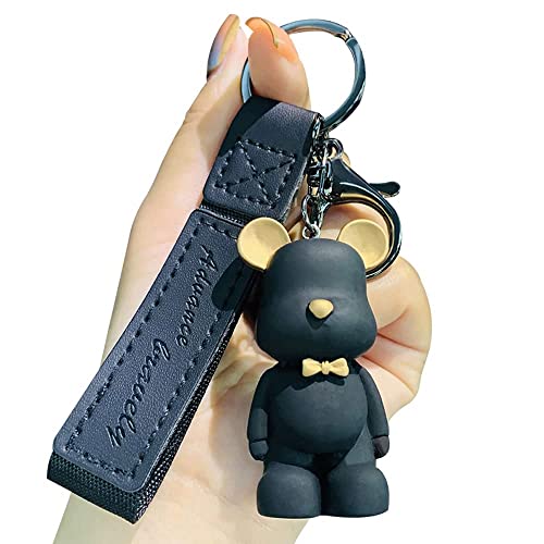 Cmfyart Men Women Elegant Nordic Europe Style Frosted Surface Vintage Bowknot Bear Keychain Key Ring, Boy Girl Valentine Lover Christmas Birthday Collection Gift Bag Pendant Chain Wrist Strap -Black #TOP4