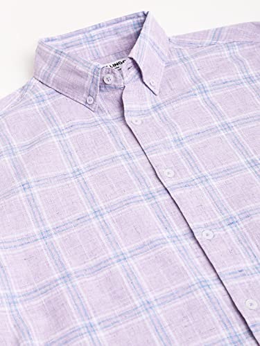 Image of Dennis Lingo Men's Checkered Slim Fit Cotton Linen Casual Shirt with Button-Down Collar & Full Sleeves
