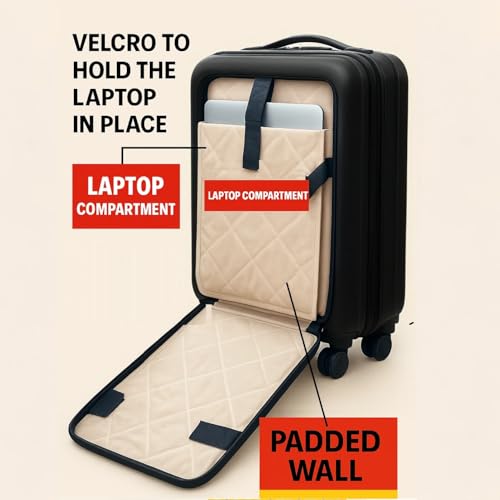Image of Cabintrolley Bag Polycarbonate 20inch 55cms with 16inch Laptop and USB Port Compartment Small Size Suitcase for Flight Travel Suitable for Men, Women,Boys and Girls (Onyx Black)