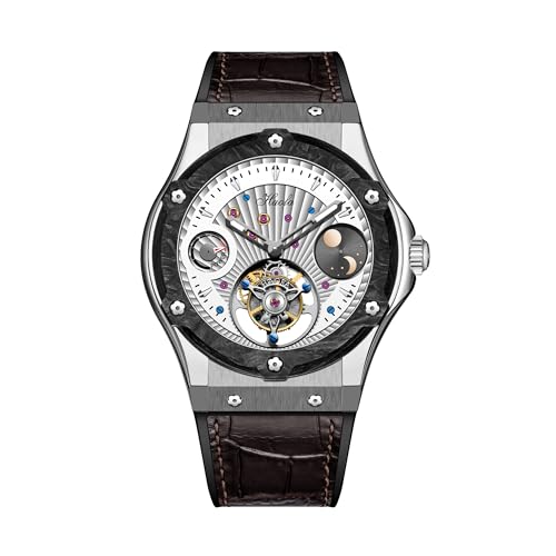 Haofa トゥールビヨン メンズ 腕時計 機械式 手巻き 炭素繊維ベゼル 中空の文字盤 おしゃれ サファイアガラス 紳士 人気 防水 男性プレゼント