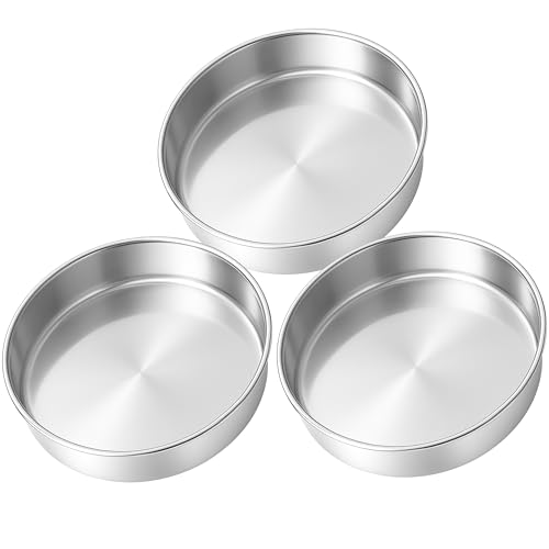 Leonyo 9Inch Round Cake Pans Set of 3, Stainless Steel Circle Layer Cake Pans Set for Baking, Metal Round Baking Tins for Wedding Party, Dishwasher Oven Safe