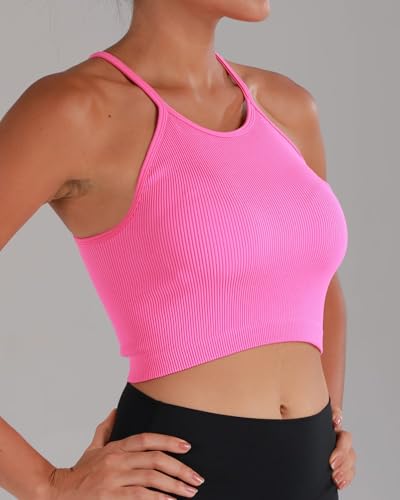 Image of Sunzel Free to Be Tank, Crop Ribbed Tank Tops Seamless Racerback Camisoles No pad Camis Cropped Workout Gym Yoga