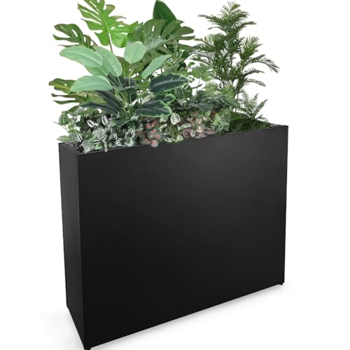 Megawodar Metal Tall Long Planter Box Large Rectangular Planter Flower Pot with Drainage Holes for Indoor Outdoor Deck Porch Garden Home Patio Front Door (Black, 36" L x 11" W x 32" H)
