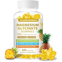 Magnesium Glycinate Gummies 1000mg - Sugar Free Magnesium Potassium Supplement for Relaxation, Calm, Stress Relief, and Sleep Support for Adults & Kids - 60 Pineapple Gummies