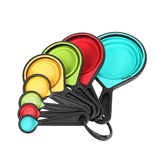 Collapsible Silicone Measuring Cups And Spoons Set 8-Piece Adjustable Measuring Cup Camper Kitchen Accessories Measure Cups And Spoons Set… #TOP2