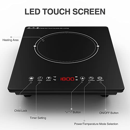 GTKZW Portable Induction Cooktop, Single Burner Electric Cooktop 110v Hot Plates Countertop Burner 1800W,9 Power & 9 Temperature Settings, Child Lock,Timer,Suitable for Magnetic Pans - Image 3