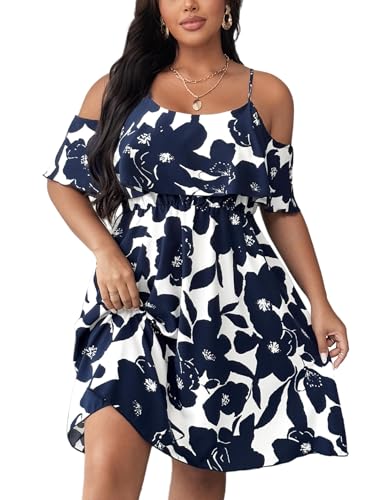 Image of Plus Size Summer Dresses for Women Casual Short Sleeves A Line Midi Dress