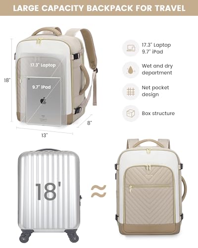 LOVEVOOK Large Travel Backpack for Women, TSA Carry on Backpack for Airplanes, 40L Personal Item Travel Bag for Women fits 17" Laptop,Waterproof Carry on Bag Airplane Approved with 3 Packing Cubes の商品画像 5