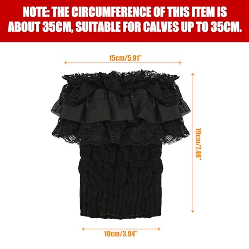 Image of BuleVina 1 Pair of Womens Knit Boot Cuff Socks - Crochet Lace Trim Leg Warmers Toppers, Short Stretch Knitted Cuffs for Women, Solid Color Winter Warm Cuff Topper Gift (Black) - Hand Wash Only