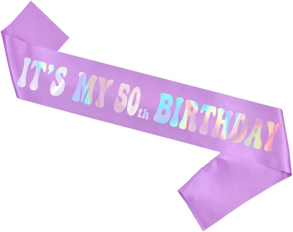 It's My 60th Birthday Sash Purple Iridescent Foil Letter Happy 60th Birthday Women Sashes Party Decorations Favors Purple